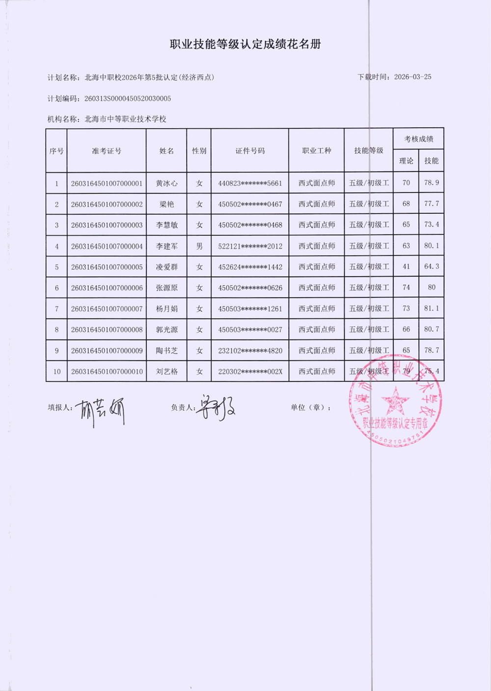 成绩花名册